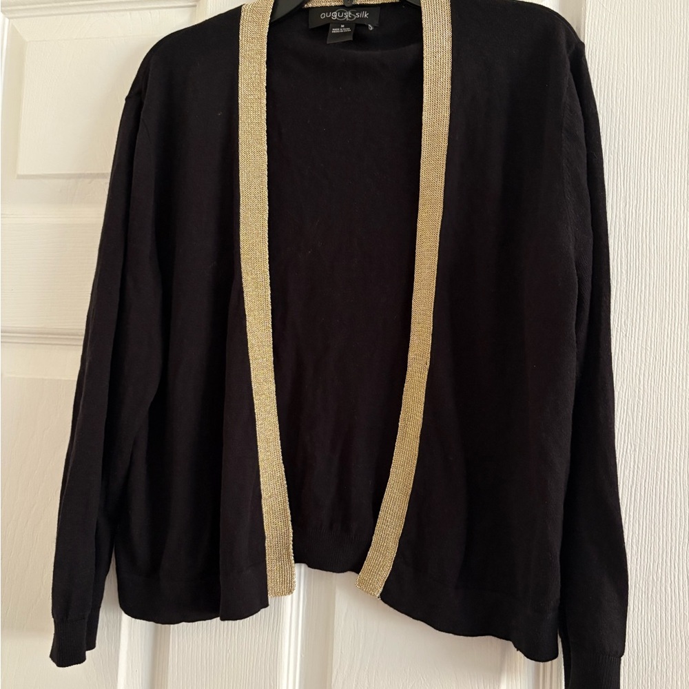 🖤🖤August Silk Black Cardigan w/ Gold Trim – Size M – Very Good Conditio